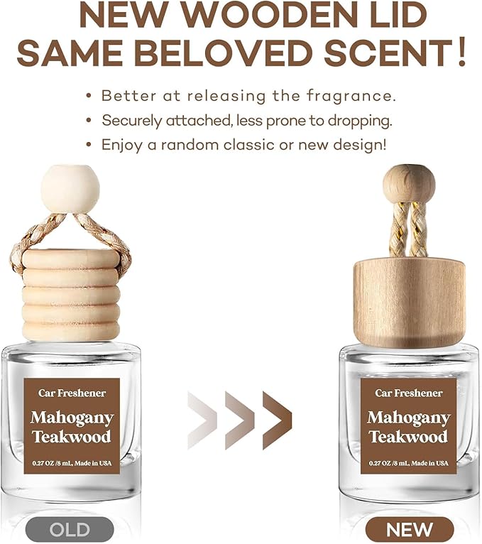 C Classy Car Air Freshener Hanging 2 Pack, Mahogany Teakwood Essential Oil Diffuser for Cars, Cute Glass Bottle Car Accessories for Women & Men Gift, Long-Lasting Fragrance, Made in USA
