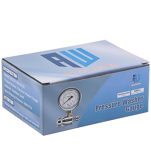RIDGE WASHER Pressure Washer Gauge with 3/8 Inch Quick Connect Socket and Plug, 6000 PSI