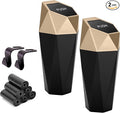 Ginsco Car Trash Can Cup Holder, 2 Pack Mini Car Trash Can with Lid, Car Accessories for Interior, Leakproof Small Trash Cup for Car, Home with Additional 2 ABS Hooks and 90pcs Trash Bags Golden