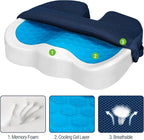 Season Guard Tailbone Pain Relief Office Chair Seat Cushion, Memory Foam Gel Seat Cushion for Sciatica Pain Relief with Washable Cover, Butt Cushion for Long Sitting, Mesh, Blue