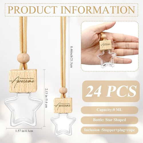 24 Pcs Star Shaped Car Fragrance Diffuser Bottle Bulk - Appreciation Gifts Set Hanging Glass Diffusers with Inspirational Message for Coworker Teacher Staff Thank You Gift (Awesome)