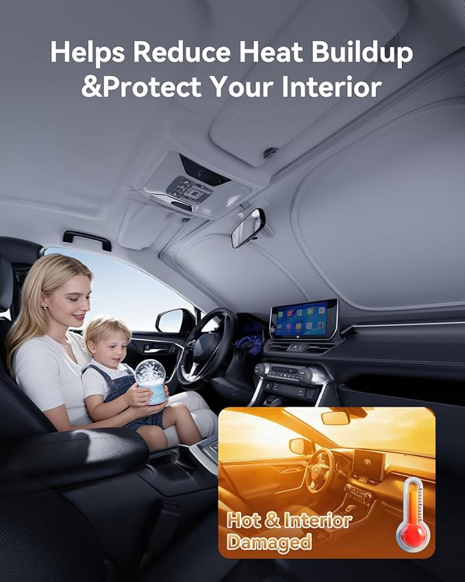 helloleiboo Graphene Car Windshield Sun Shade Car Sun Shade for Windshield with Heat Absorption Coating Foldable Design with UV Protection to Keep Your Car Interior Cooler Silver (X-Large-61 × 34 in)