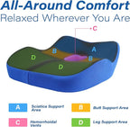 Car Seat Cushion, Ergonomic Memory Foam Car Cushion for Sciatica Pain Relief, Larger Driving Seat Pillow for Short Drivers on Long Drives - Butt Pillow for Truck, Office, Wheelchair - Black&Blue