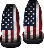 ELEQIN Vintage US Flag Print Car Seat Covers Two Front Only for Car, Automotive Interior Covers, Airbag Compatible, Quick Setup Universal Fit Seat Covers for Car, Truck, SUV