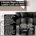 Black Leather Recoloring Balm, Leather Repair Kit for Furniture, Leather Scratch Remover, Leather Color Restorer for Couch, Car Seats, Shoes - Repair Leather Dye for Scratched and Faded Leather
