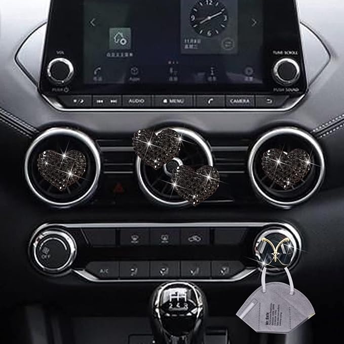 4Pc Black Heart Air Vent Clips,Car Air Fresheners Vents Clips Car Diffuser Diamond Car Interior Decor Charm Cute Car Accessories Interior Accessories