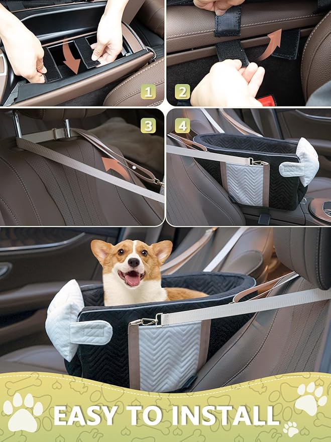 Small Dog Car Seat, Portable Dog Seat with Soft Washable Cushion,Center Console Dog Car Seat for Small Dogs Up to 13lbs(Black)