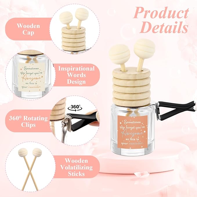 50 Pcs Employee Appreciation Gifts Bulk, Empty Car Diffuser Bottles with Vent Clip, Refillable Essential Oil Car Air Freshener Gifts for Coworker Team Teacher Nurses Staff (Sometimes)