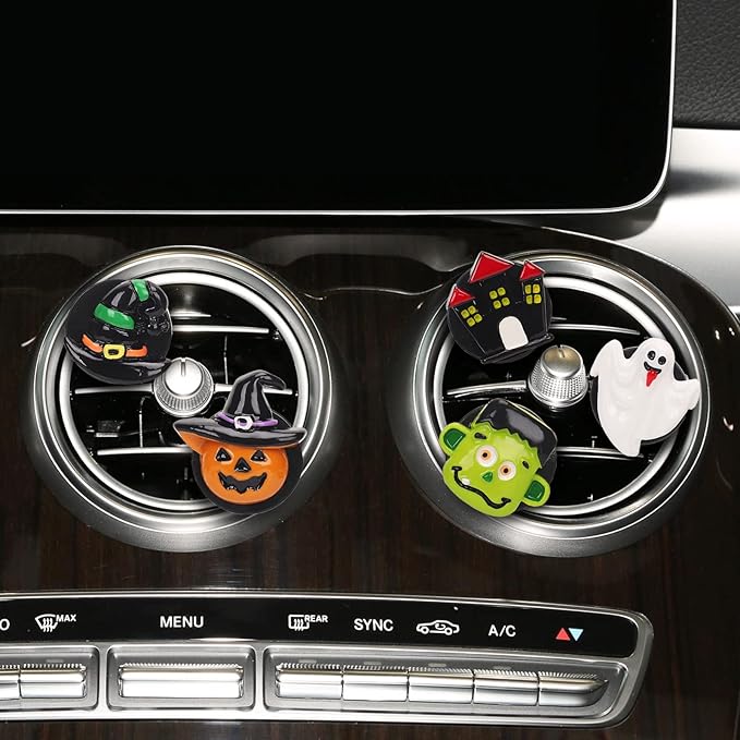Whaline 5 Pieces Halloween Car Air Vent Clips Cute Pumpkin Ghost Witch Hat Cars Air Freshener Charm Air Conditioning Outlet Clip for Air Vent Decorations Car Accessories Cars Interior Dashboard Decor