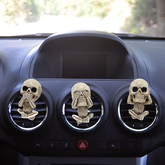 3 PCS Cute Skull Car Vent Clips 2.3In, Cooler Aromas Vents Skull Car Scent Air Freshener, Personalized Lucky Pendulums, Universal for Car Vents, Halloween, Office Home Decorations