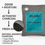 Charcoal Air Purifier Bags by OLGRI – Natural Odor Absorber for Cars, Bathrooms, Closets, Shoes & Pets – 4-Pack Bamboo Deodorizer with Activated Charcoal