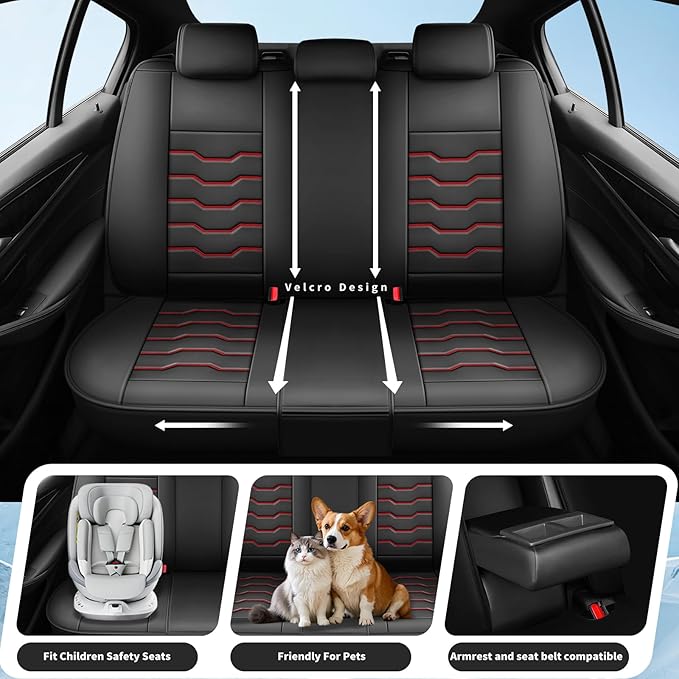Fit Rogue Car Seat Covers Compatible with Nissan Rogue 2011-2025 2026 - Premium Leather， Waterproof Breathable， All-Weather Seat Cushion Protecto&Airbag Compatible (2 Front Seat Red Line Black)