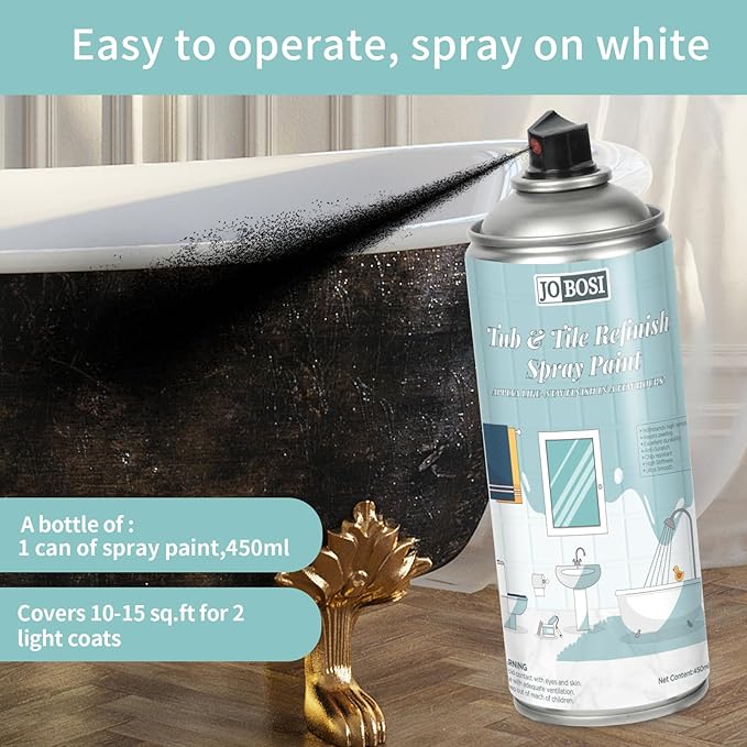 Black Ceramic Tub Spray Paint （16 FL Oz *2 pack）- High-performance aerosol spray gun kit, Household appliances, refrigerator, ceramics, bathtubs, vases, bathroom floors, etc., furniture wood color change and more DIY coatings - Quick drying and smooth ...