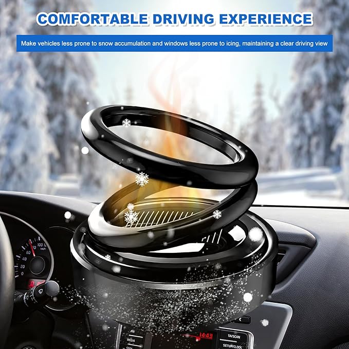 Solar Rotating Car Air Freshener, Solar Energy Refillable Car Dashboard Aromatherapy Ornament, Double Ring Fragrance Diffuser Decorative Accessories for Vehicle Home Office (Black)