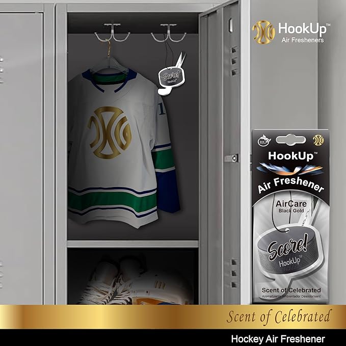 Hockey Car Air Freshener by HookUp - 2 Pack - Black Gold Scent (Extra Strong) | Unique Hockey Gift for Players, Coach, Fans | Hanging Car Accessory with Long Lasting Fresheners Smell
