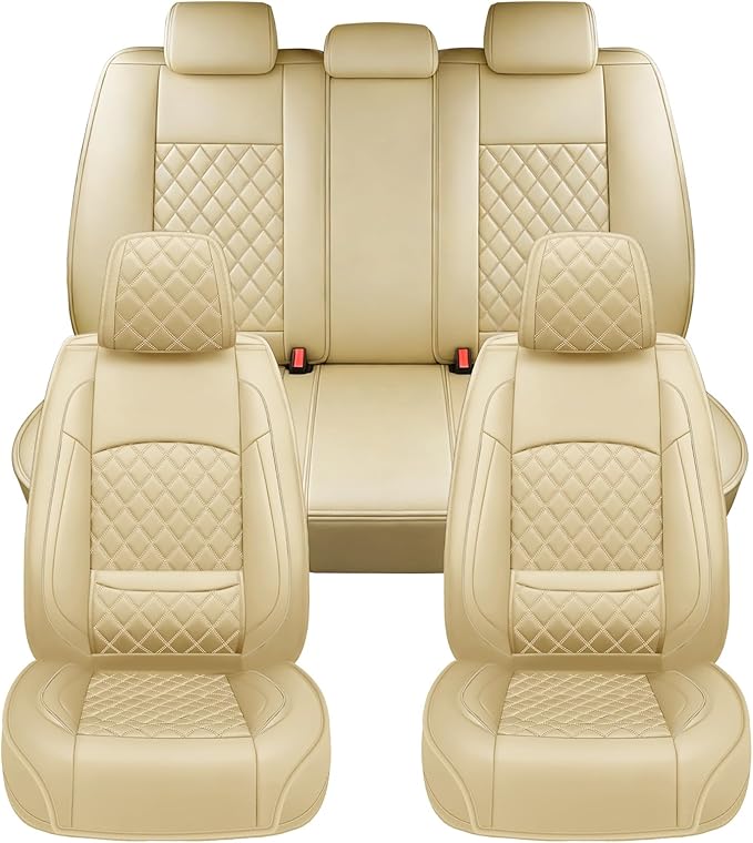 Fit Ioniq Car Seat Covers for Hyundai Ioniq 2017-2026 - Premium Leather, Waterproof, All-Weather, Airbag Compatible, Anti-Slip, Breathable, Easy Install, Seat Protectors, Full Set, Beige