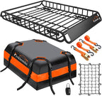 FIVKLEMNZ Car Rooftop Cargo Carrier Roof Bag Waterproof for All Top of Vehicle with/Without Rack Includes Topper Anti-Slip Mat + Reinforced Straps + 6 Door Hooks + Luggage Lock