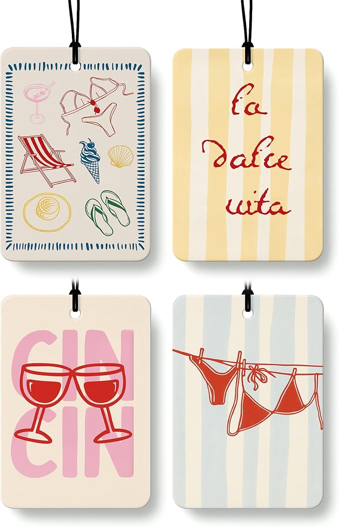 Vintage Beach Bar Cologne Car Air Freshener 4 Pcs, Preppy Coastal Beachy Hanging Air Freshener for Cars Bathroom Dorm Books Decor, Retro Beach Accessories Gifts for Women Girls