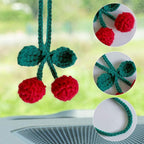 Rhinestone Cherry Air Vent Freshener Clips & Crochet Rear View Mirror Hanging Ornament,Car Decor Set, for Women Girls, for Cars, SUV, Trucks