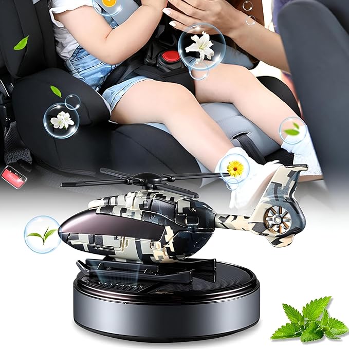 Car Air Freshener | Solar Powered Helicopter Scents Diffuser | Fashion Automotive Interior Decoration Accessories Purifiers for Car and Home Aromatherapy Dashboard (grey)