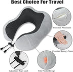 Travel Pillow, Memory Foam Neck Pillow for Traveling, U Shape Neck Pillow Airplane Portable Flight Pillow Travel Kit with 3D Contoured Eye Masks and Earplug for Plane Train Car Home Office - Grey