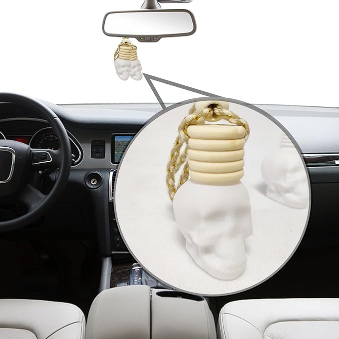 7PCS 15ML Skull Glass Bottle Set, Include Silica Gel Stopper, Wooden Cover, Dropper & Funnel for Car/Home/School Gift/Decoration/Office, White