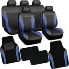 CAR PASS Leather Car Seat Covers Full Set with Waterproof Car Floor Mats,Airbag Compatible,Automotive Interior Covers for Cars,Sedans,Trucks,Vans,SUV with Car Carpet Mats(Black and Blue)