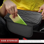 Car Center Console Cover, Leather Auto Armrest Cushion Pad with Two Storage Pockets, Waterproof Arm Rest Box Mat Protective Cover for Sedan SUV Truck, Car Accessories (Black)