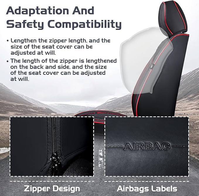 Truck Seat Covers for Toyota Tundra 2008-2026, Waterproof Premium Leather Full Coverage Car Seat Cover, Muscle Sport Style Auto Interior Seat Cover Sets (Full Set/Black Red)