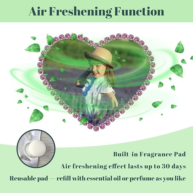 Personalized Car Air Freshener with Photo – Custom Rhinestone Vent Clip & Heart-Shaped Acrylic Picture Frame for Car Interior Decoration Accessories (Purple, One Size)