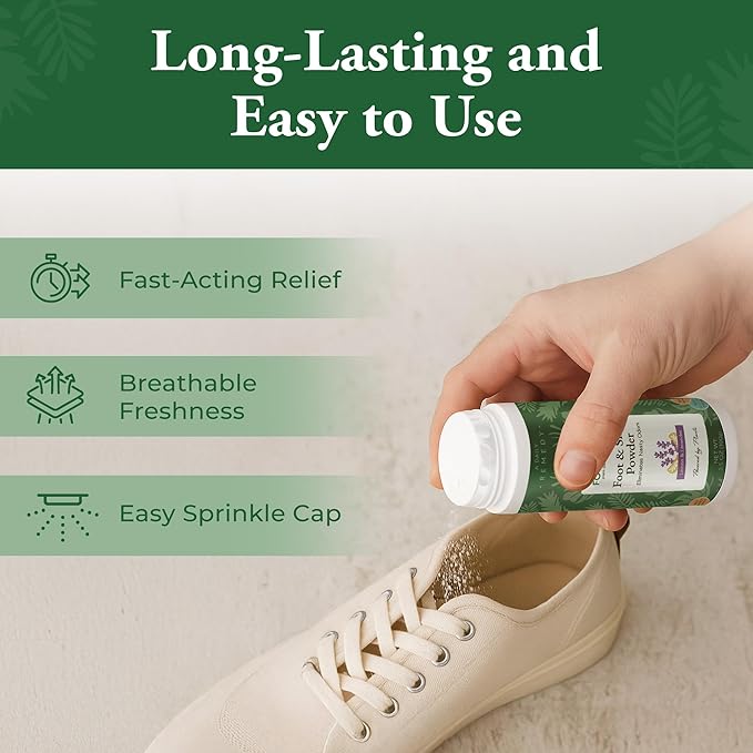 FOOT SENSE All Natural Foot & Shoe Powder, Foot Odor Eliminator for Long-Lasting Odor Control Lasts up to 6 Months, Disinfects & Deodorizes, Safe for Men, Women, Kids, Athletes, 100g