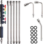 Hourleey 9 Pack Pressure Washer Extension Wand Upgrade Power Washer Lance with 6 Nozzle Tips, 30°,90°,120° Curved Rod, 1/4" Quick Connect, 4000 PSI