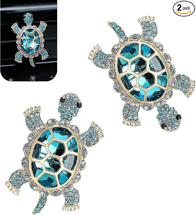 2 PCS Sea Turtles Car Air Fresheners Vent Clips, Cute Sea Turtles Decor Ocean Themed, Glamorous Turtle Car Accessories for Women, Refillable Interior Decoration Outlet Diffuser (Blue)