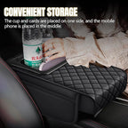 Hovom Car Center Console Cover, 13.39"×7.87"×2.76" Leather Armrest Cover for Cars, Memory Foam Armrest Pillow with Pocket, Cup Holder & Phone Slot, Universal Vehicle Arm Rest Cushion Pad (Black)