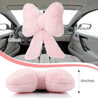 Macarrie 2 Pcs Car Neck Pillow Plush Butterfly Bow Car Headrest Pillow Comfortable Seat Neck Support Cute Head Rest Accessories for Driving Travel Driver Chair Girl Style Interior Decor(Pink)