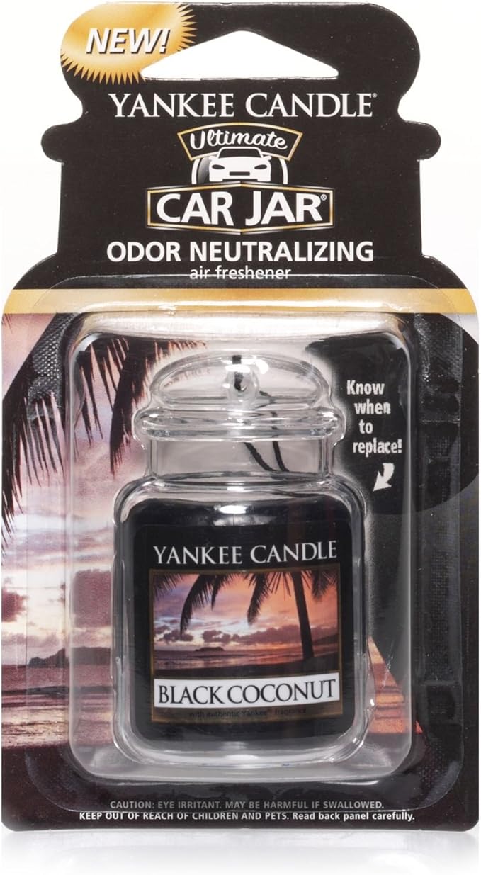Yankee Candle 1295841 Black Coconut Car Jar Air Freshener, Fresh Scent