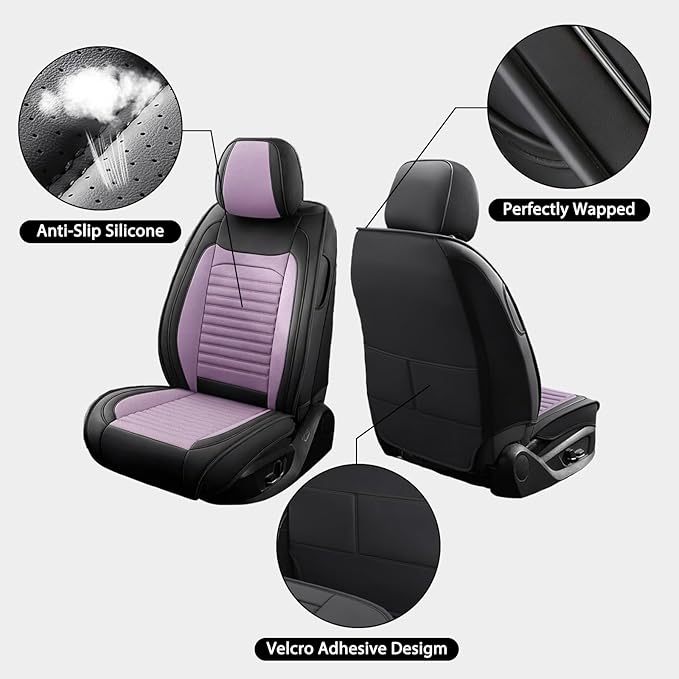 Car Seat Covers Full Set Fit for Toyota 4Runner 2001-2025,2026, Premium Faux Leather Car Seat Protector,Breathable Anti-Slip Full Wrapping Edge Seat Covers(Black&Purple,Full Set)
