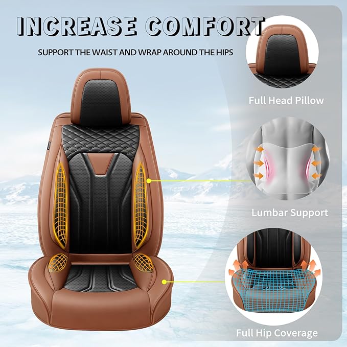 Fit HRV Car Seat Covers Compatible with Honda HRV 2016-2025 2026, Premium Leather Breathable, Wear Resistant, Airbag Compatible, All-Weather Protection & Full Coverage, Full Set Brown&Black