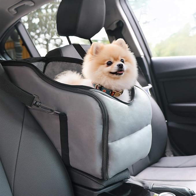 Dog Car Seat for Small Dogs, Portable Center Console Dog Car Seat, Pet Travel Backpack with Safe Protection Hooks and Double Fixation Seat Belts, Suitable for Small Dogs & Cat Under 12 lbs