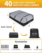 MCBD Rooftop Cargo Carrier Bag for Car, 40 Cubic Feet Large Waterproof Soft-Shell Roof Bag for All Vehicles SUV with/Without Roof Rack, Universal Car Top Luggage Storage Bag