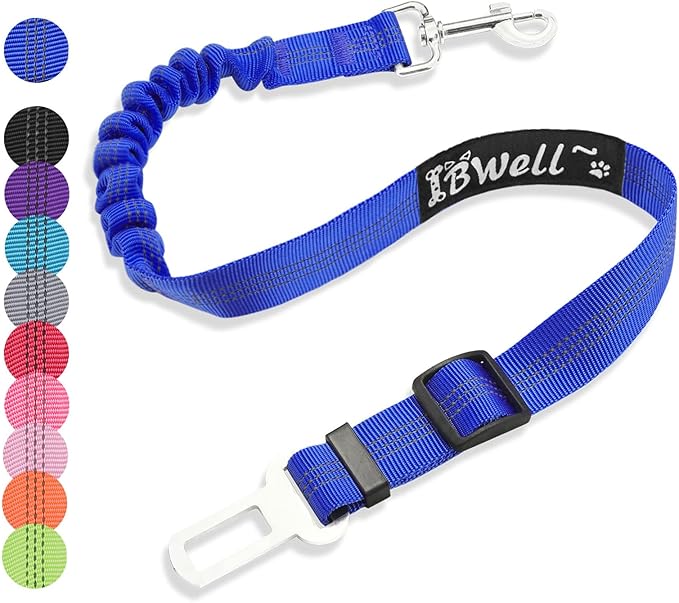 IBWell Dog Seat Belt for Car with Elastic Bungee Leash, Car Leash Car Seat Belt for Dogs (Blue, 1PCS-27.6")