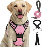 FURRYFECTION Plaid Dog Harness for Medium Dogs, Reflective No Pull Adjustable Pet Vest with Front Clip, Leash, Easy Control Handle and Seat Belt, Pink, M