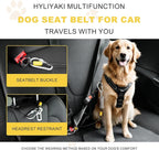 Dog Seat Belt Harness for Car, 5-in-1 Coated Wire Dog Seatbelt, HYLIYAKI Shock Spring-Loaded No Chew Pet Dog Car Seatbelt Leash, with Removable Reflective Short Leash(Black, 24 inch/60 CM)