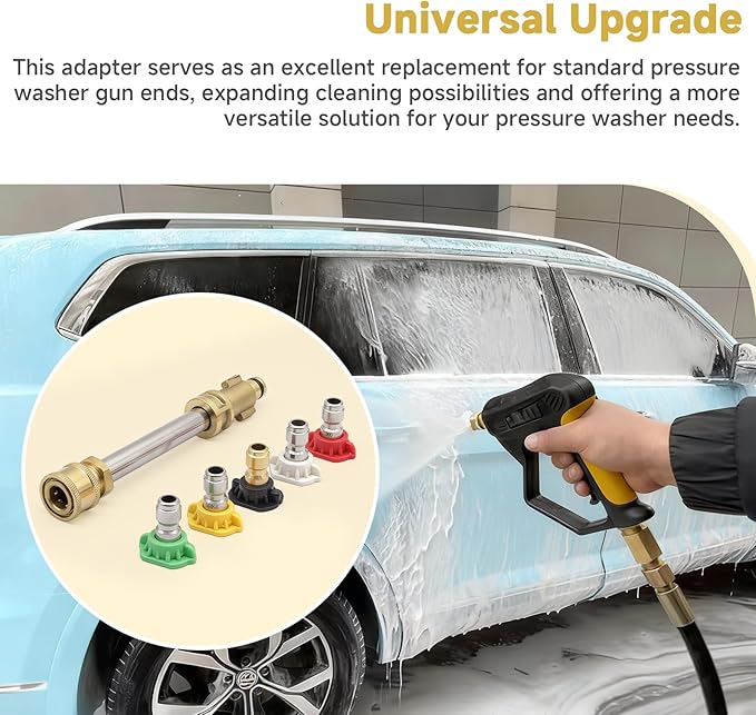 Pressure Washer Adapter with 1/4" Quick Connect and 5 Nozzles, 6" Metal Adapter Replacement Compatible with Ryobi, Dewalt, Husky, Portland, Harbor Freight, Up to 3000 PSI