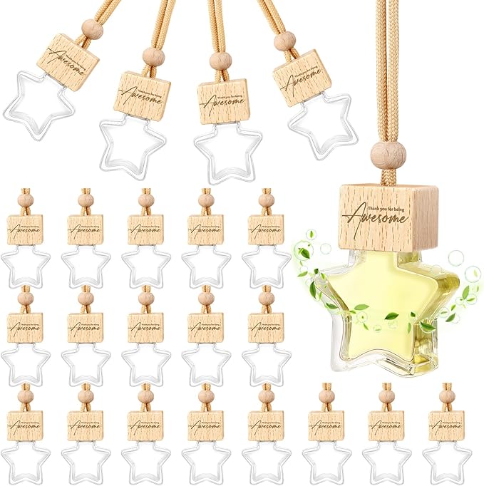 24 Pcs Star Shaped Car Fragrance Diffuser Bottle Bulk - Appreciation Gifts Set Hanging Glass Diffusers with Inspirational Message for Coworker Teacher Staff Thank You Gift (Awesome)