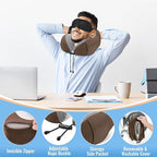 CloudBliss Travel Pillow Premium Memory Foam, Comfortable & Supportive Neck Pillow, Neck Pillows for Sleeping Travel, Airplane Pillow for Sleeping Airplane, Car, Office and Home（Black & Brown）