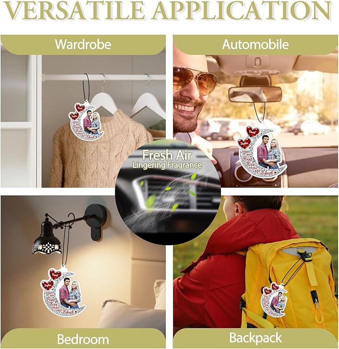 Personalized Valentine's Day Car Air Freshener with Pictures, I Love You, Drive Safe, Fun Couple Gift, Hanging 2Pack