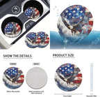FKELYI Eagle Car Seat Covers - American Flag Headrest, Dust-Proof Gear & Handbrake, Steering Wheel, Cup Coasters