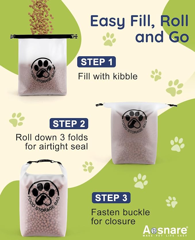 25 Cups Pet Food Storage Bag for Travel - Transparent Leak-Proof Dog Food Container with Roll-Top Closure, Keeps Kibble Fresh for Camping Trip, Dog Boarding, Weekend Getaways