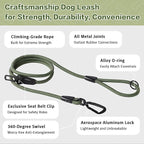 PawsPassion Rope Dog Leash 6 FT, 2-in-1 Heavy Duty Dog Leash with Seat Belt Buckle, Tangle Free 360ｰ Swivel Aviation Aluminum Carabiner, All Metal Hardware, Alloy O-Ring (Evergreen)